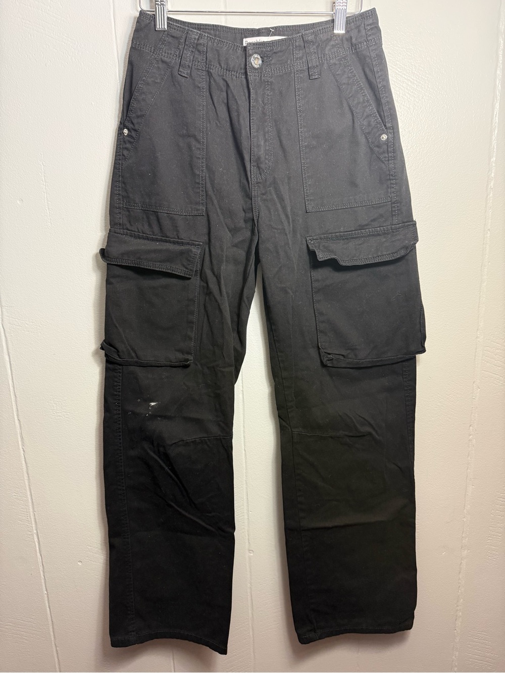39. Bershka Black Women's Cargo Pants with Flap Pockets